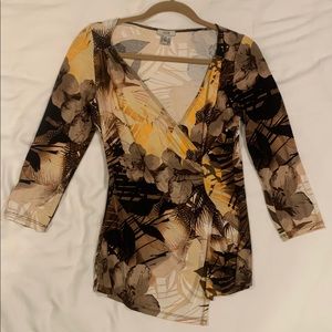 Floral asymmetrical wrap top